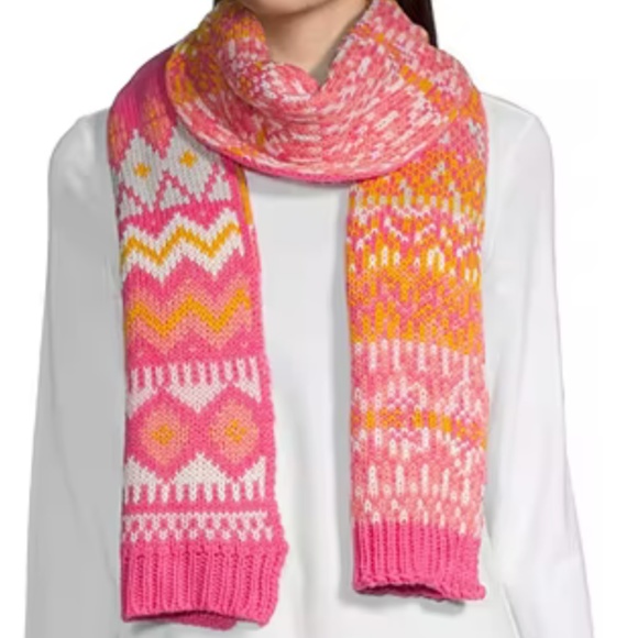 Mixit Fair Isle Pattern Scarf Hat Gloves Pink Gold Grey White - Picture 2 of 13